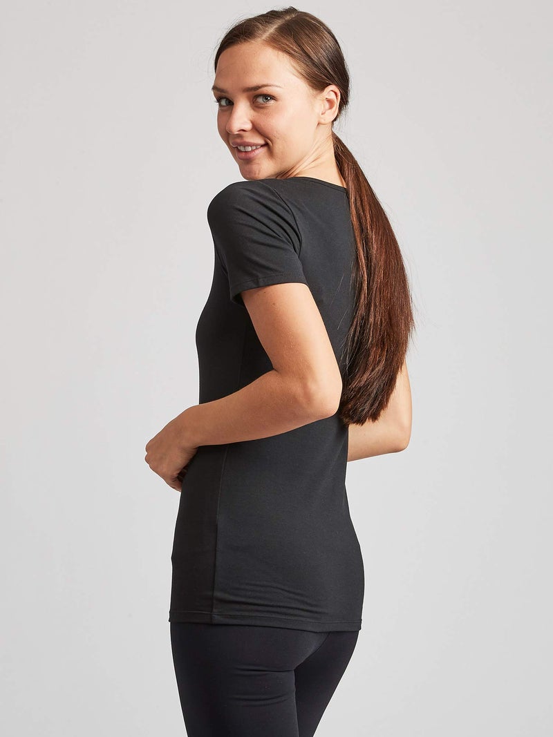 Kalon Women's 4-Pack V-Neck T-Shirt Base Layer (Medium, Black/Greys) - Image 4